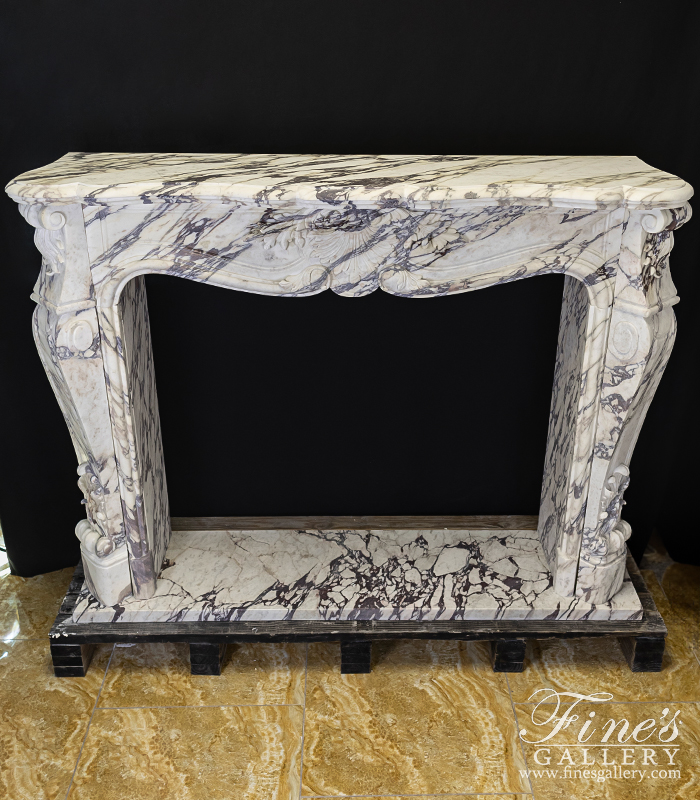 Marble Fireplaces  - Louis VI Mantel In Italian Breccia Viola Marble - MFP-2246